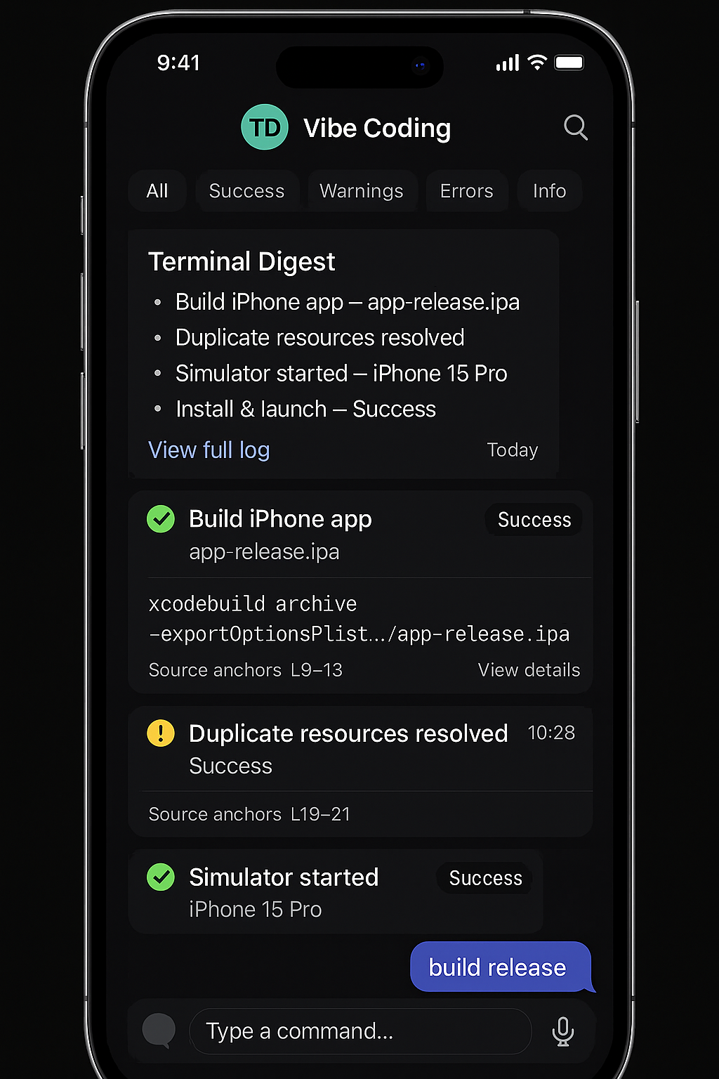 MOVIBE - Vibe Coding Mobile App Interface